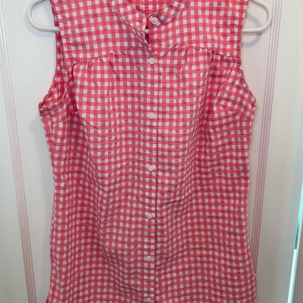 Columbia Pink & White Gingham Button Down Tunic Tank Top Womens S